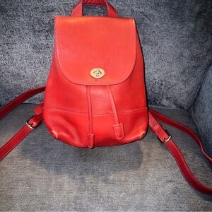 Coach Red Leather Turn-Lock Backpack